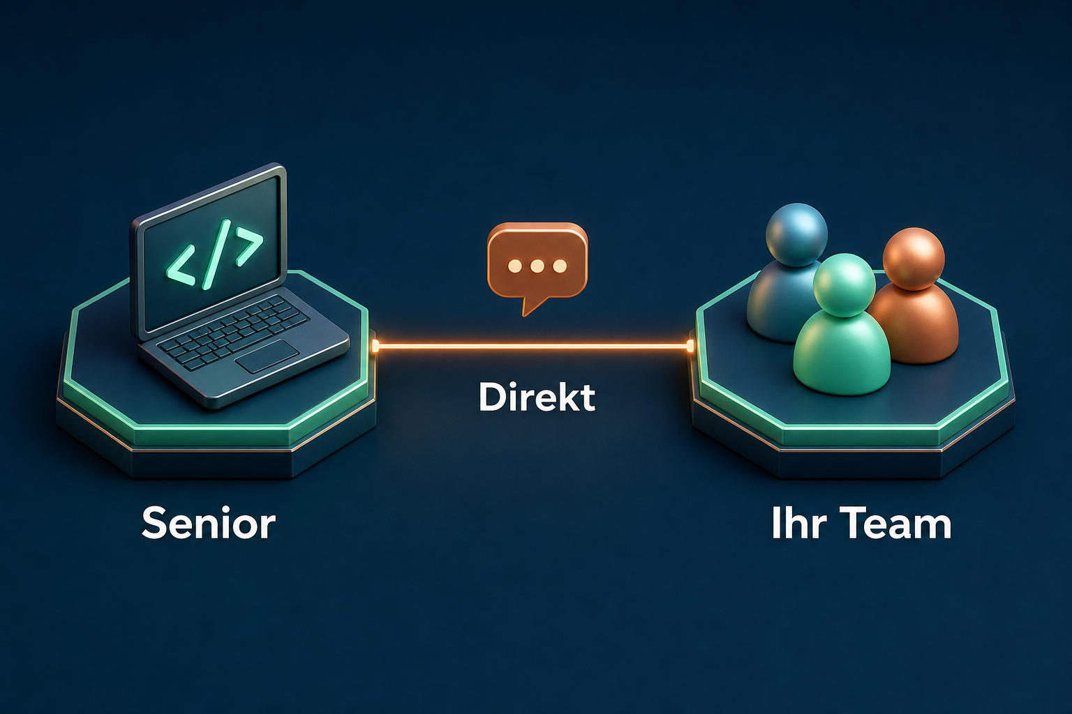 Stilisiertes 3D-Diagramm: direkter Draht vom Senior-Freelancer zum Team