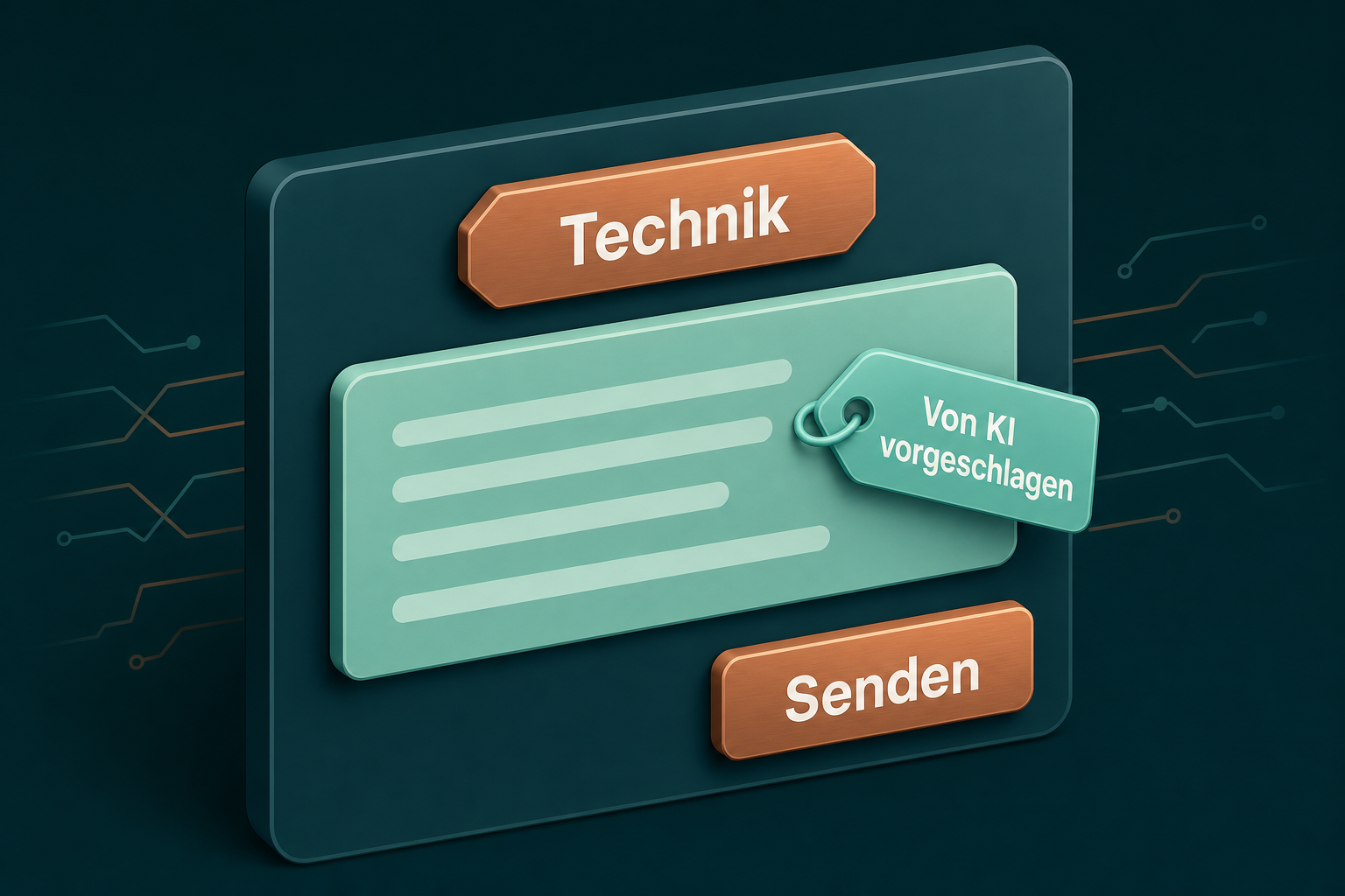 Mitarbeiter-Inbox mit Kategorie-Badge, KI-Entwurf und sichtbarer KI-Kennzeichnung