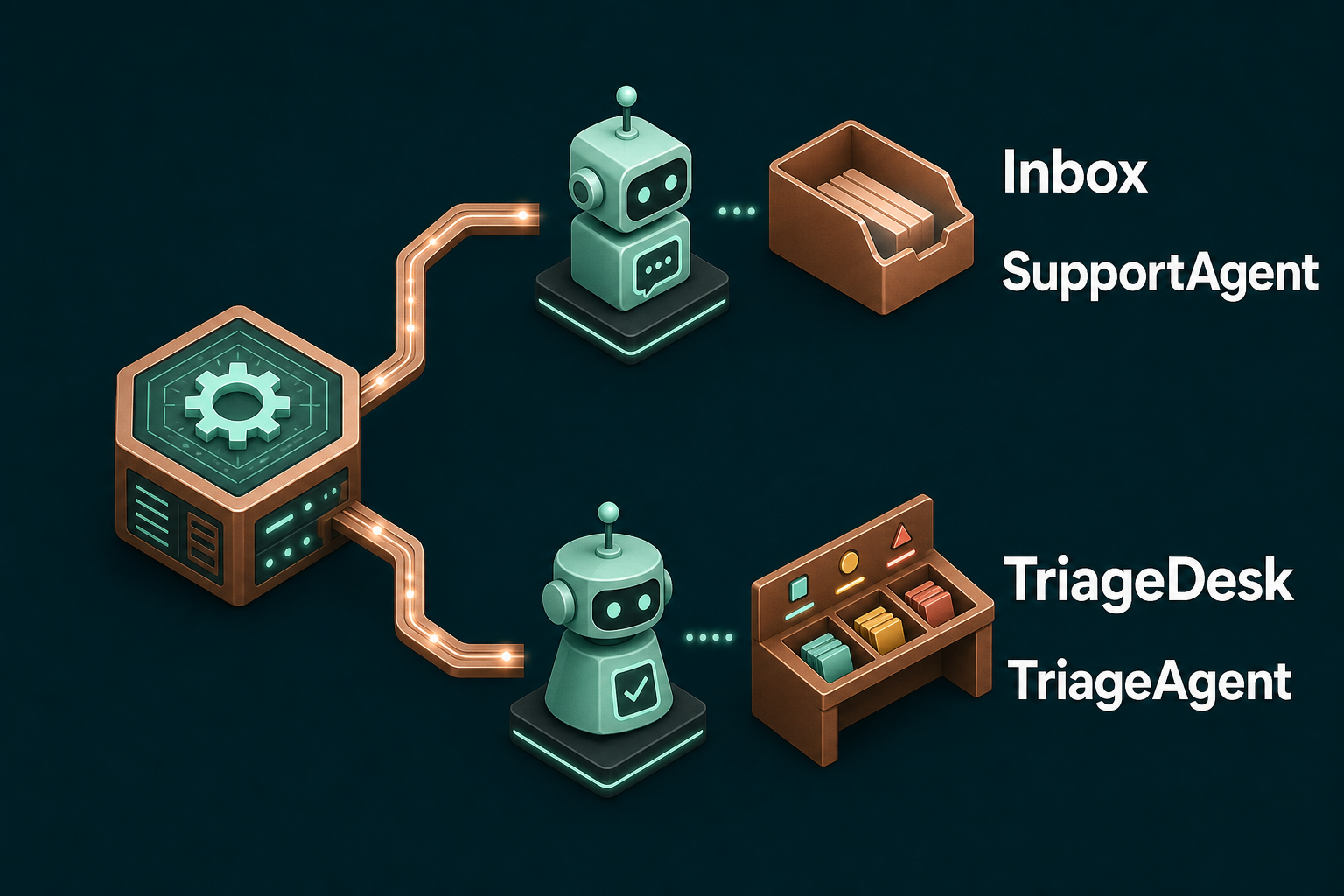 Contextual Binding: die Inbox erhält den SupportAgent, der TriageDesk erhält den TriageAgent aus demselben Container