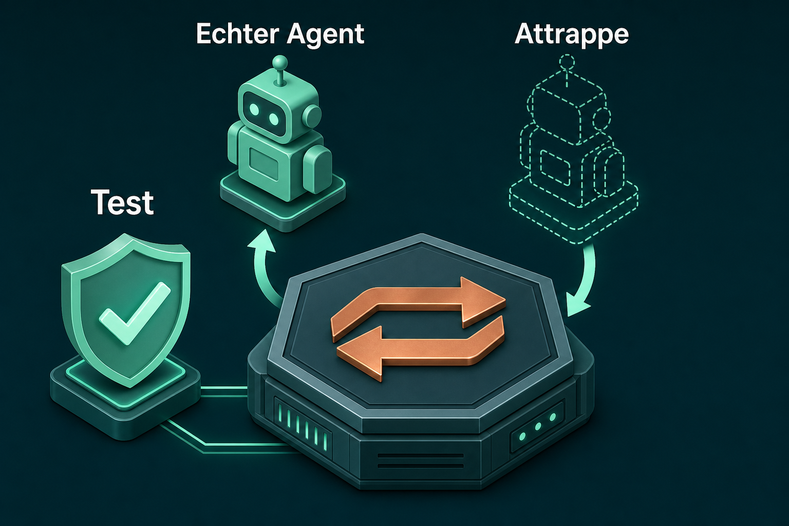 Der Service Container tauscht den echten KI-Agenten im Test gegen eine Attrappe aus